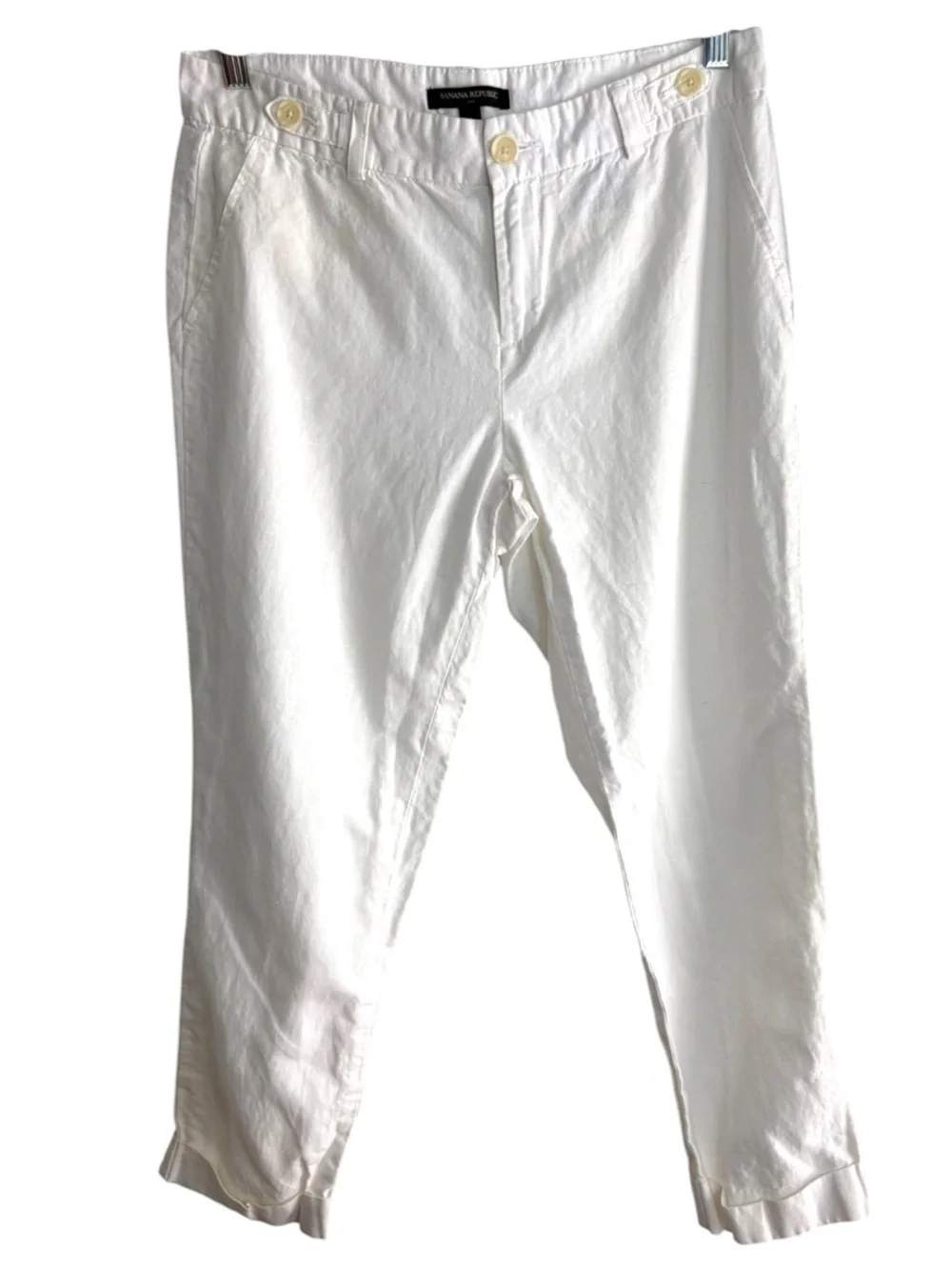 BANANA REPUBLIC Linen Blend Cuffed Ankle Pants in White Size 8 -- SUMMERTIME!!!